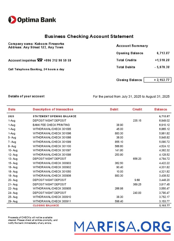 Realistic Optima business account statement Word and PDF template (1)